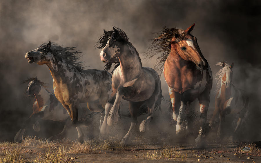 Horse Digital Art - American Paint Horses by Daniel Eskridge