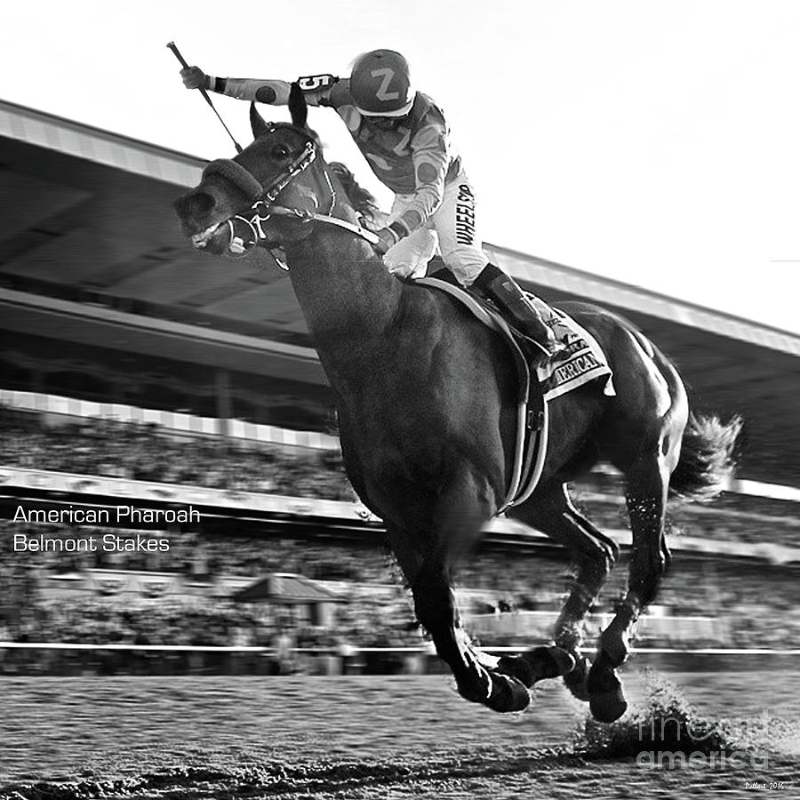American Pharoah with Victor Espinoza  winning the 2015 Belmont Stakes, Triple Crown Mixed Media by Thomas Pollart