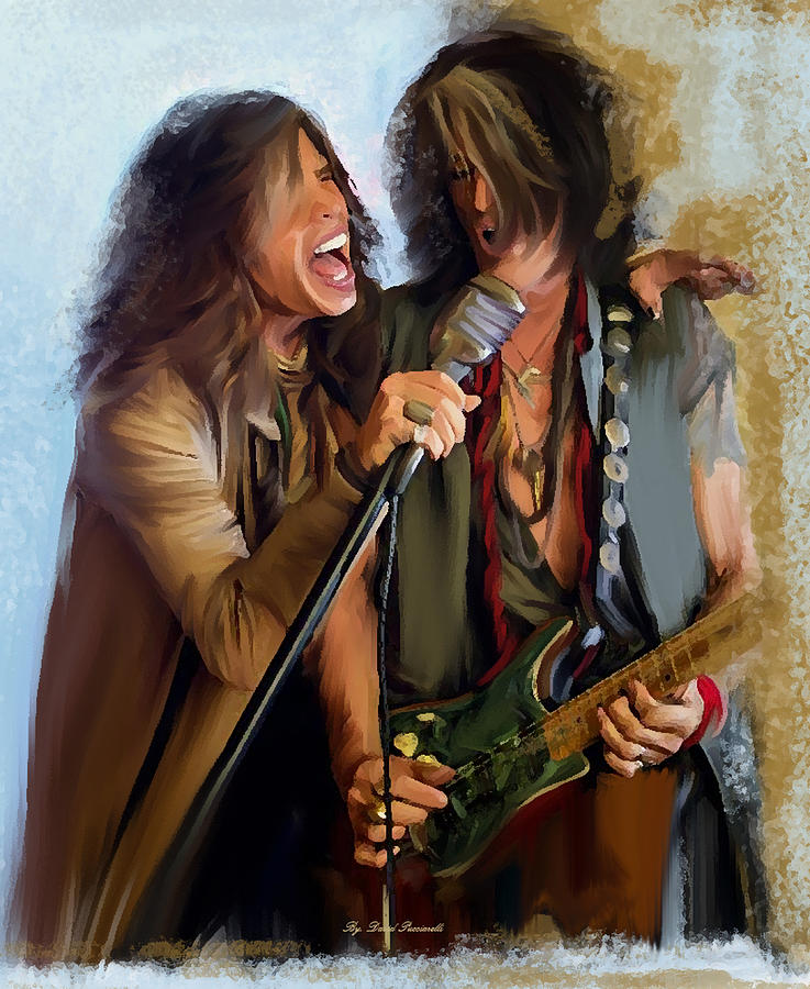 American Rock  Steven Tyler and Joe Perry Painting by Iconic Images Art Gallery David Pucciarelli