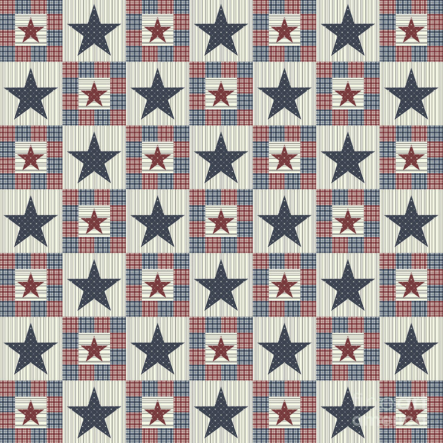Vintage Digital Art - American Star Quilt by Jean Plout