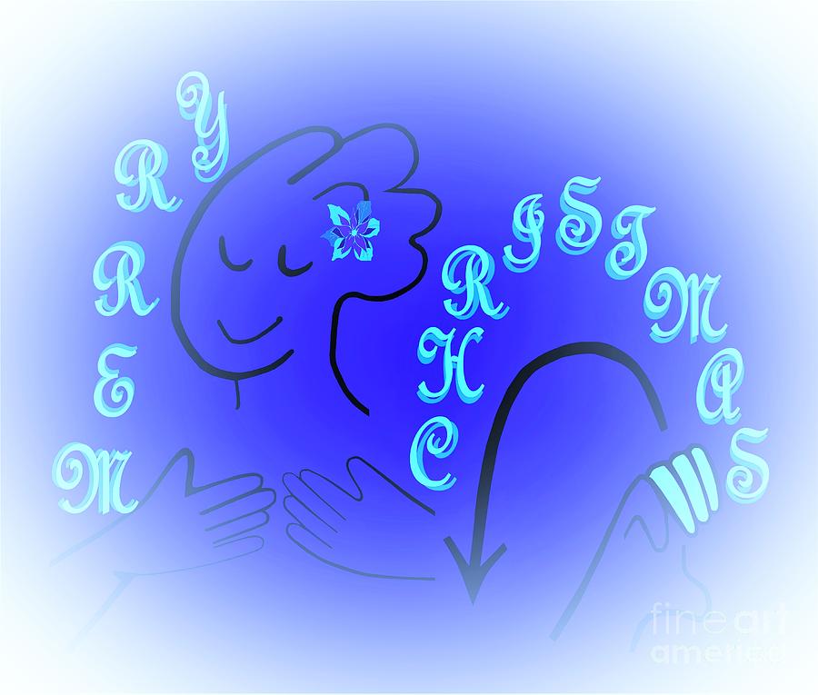 American Sign Language Merry Christmas BLUE Version Painting by Eloise Schneider Mote