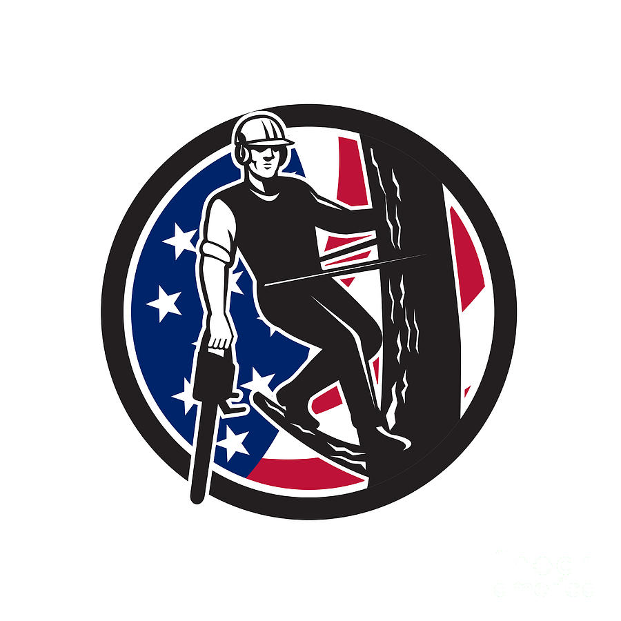 Tree Digital Art - American Tree Surgeon USA Flag Icon by Aloysius Patrimonio