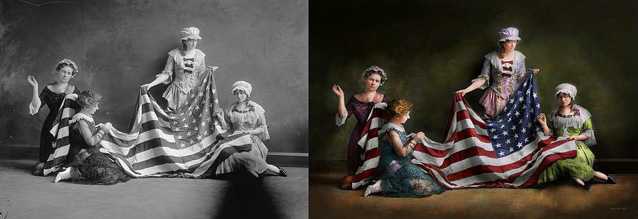Americana - Flag - Birth of the American Flag 1915 - Side by Side Photograph by Mike Savad