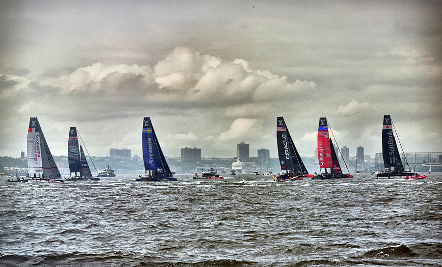 Boat Photograph - Americas Cup Contestants in New York Harbor, May 2016 by Sandy Taylor