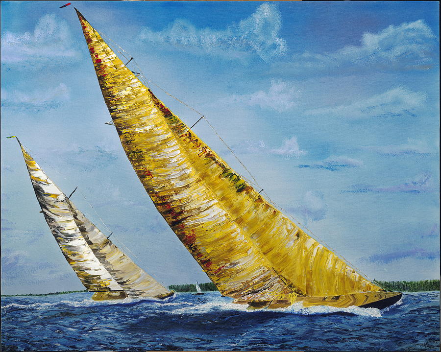 Sailboat Painting - Americas Cup Sailboat Race #2 by Modern Impressionism