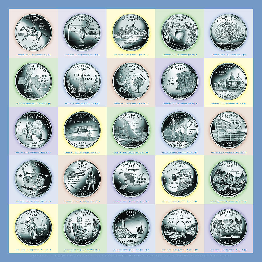 Americas State Quarters Portrait Coins 1 25 Digital Art By Garrett