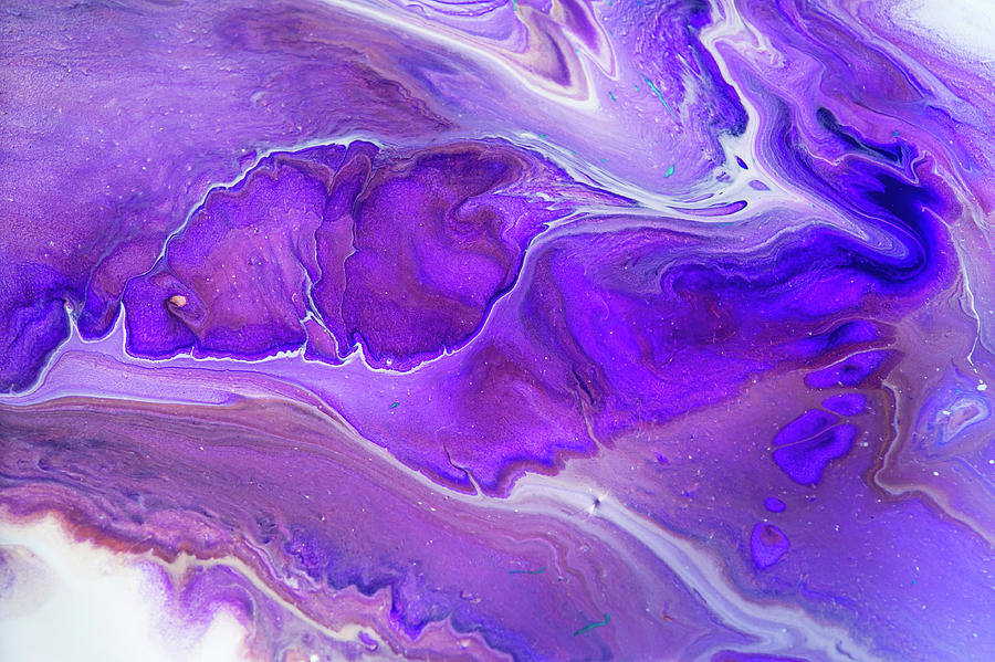 Abstract Painting - Amethyst  Flows. Abstract Fluid Acrylic Painting by Jenny Rainbow