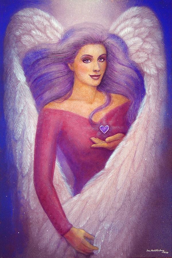 Amethyst Heart Angel Painting by Sue Halstenberg