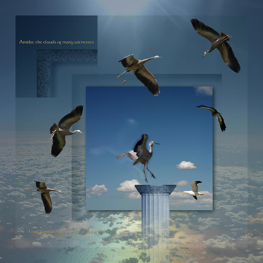 AMIDST THE CLOUDS OF MANY WITNESSES -  An allegory and the Heron Digital Art by Ian Anderson