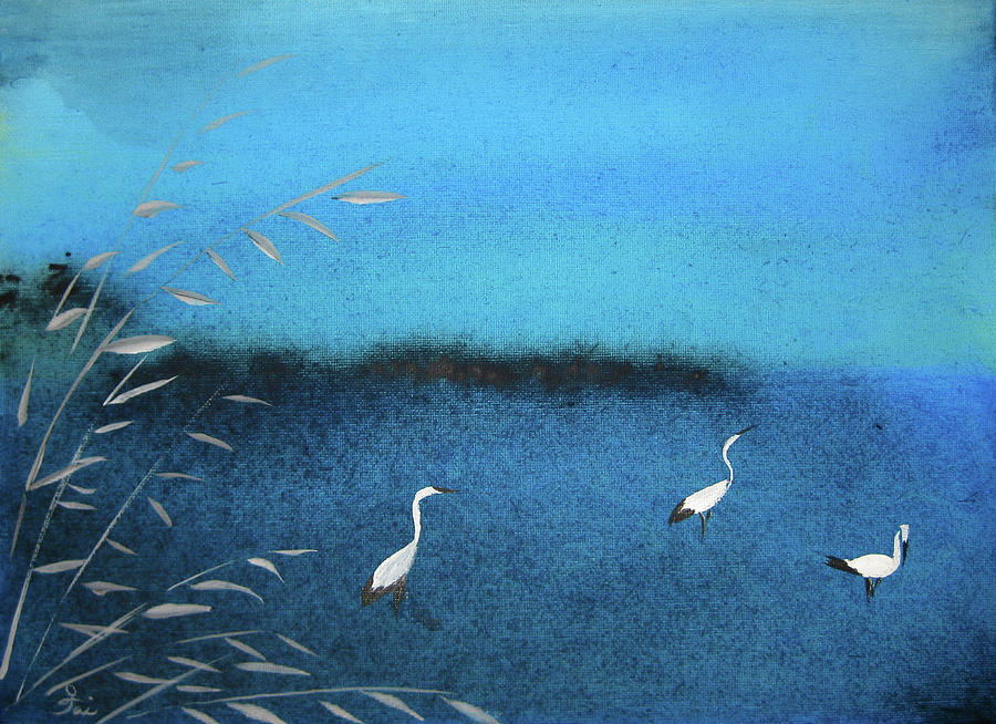Egret Painting - Amidst  The Rain and Gloom by Oiyee At Oystudio