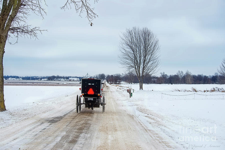 Amish Buggy on Winter Road Photograph by David Arment