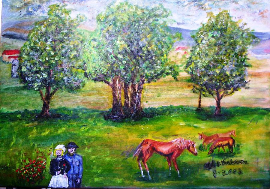 Amish Courtship at Berlin Ohio Painting by Alfred P Verhoeven - Fine