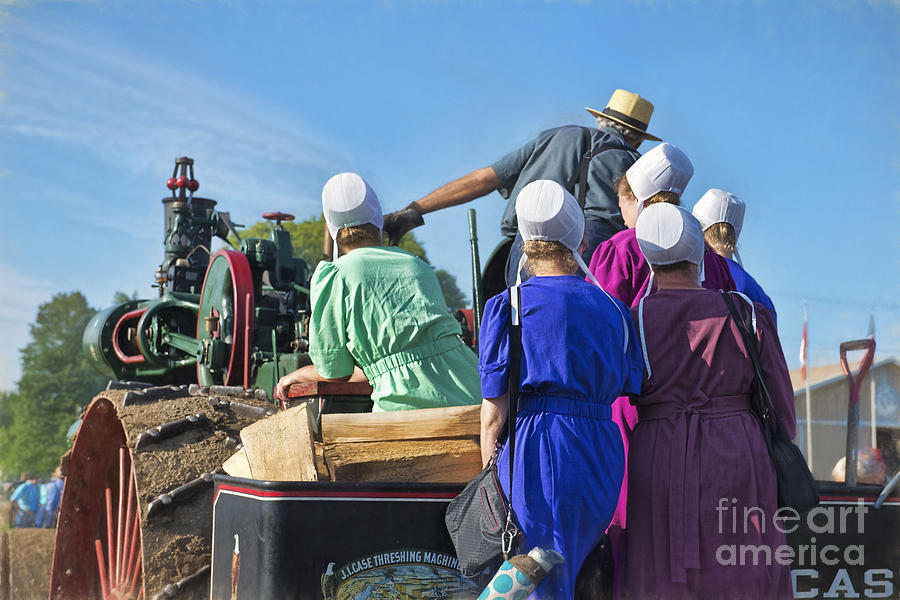 Amish on Steam Engine Photograph by David Arment