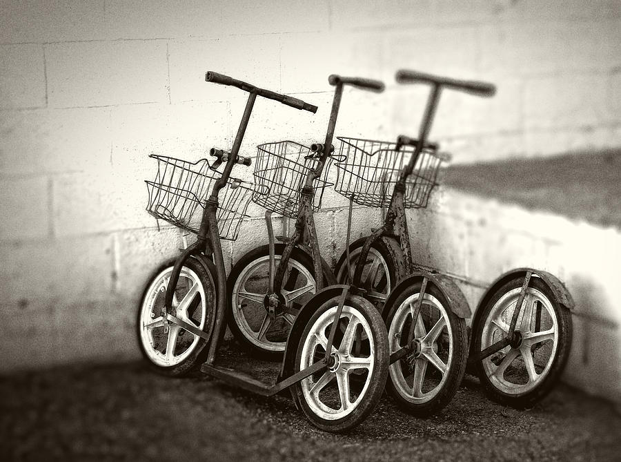 Amish Scooters in Black and White Photograph by Greg and Chrystal Mimbs