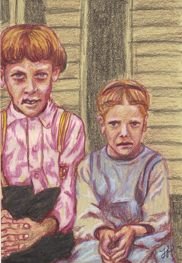 Brother Drawing - Amish Siblings by Jean Haynes