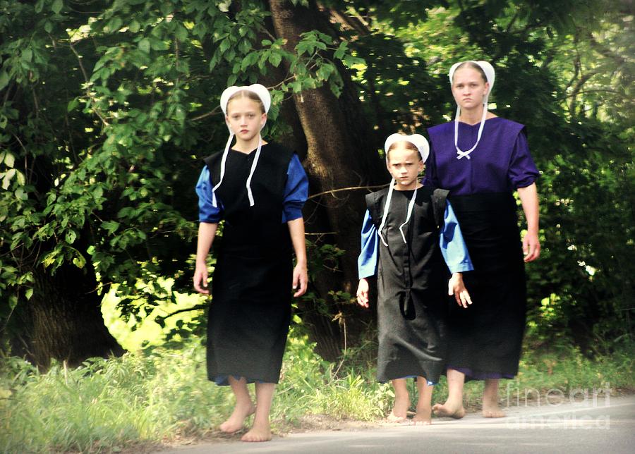 Amish Sisters Barefoot Stroll Photograph by Beth Ferris Sale