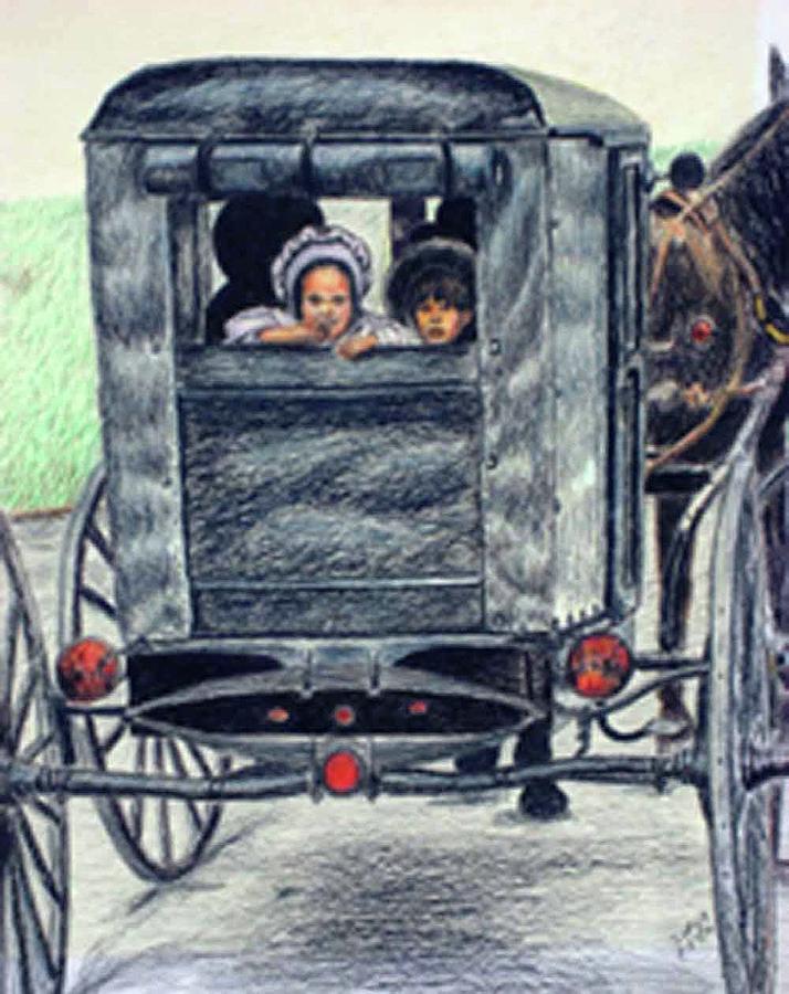 Amish Drawing - Amish Wagon by Sam Vega