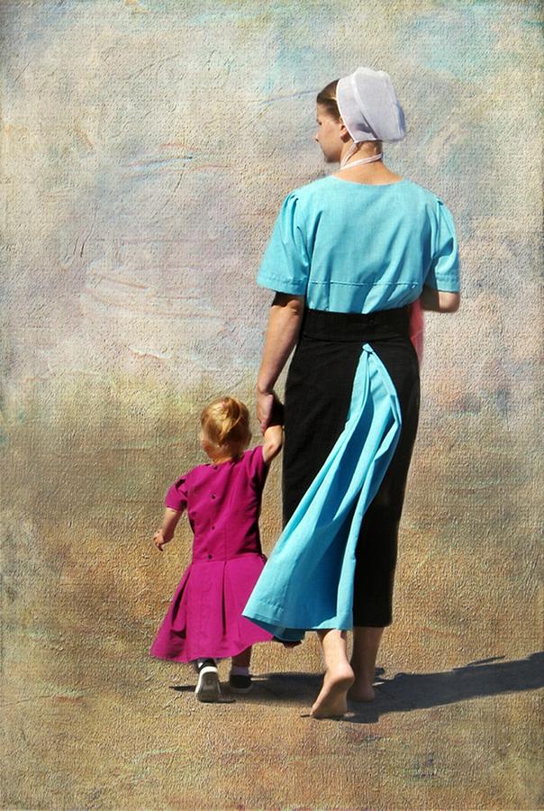 Amish Photograph - Amish Woman and Little Girl by Stephanie Calhoun