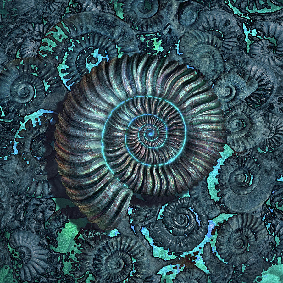 Prehistoric Digital Art - Ammonite 3 by Jerry LoFaro