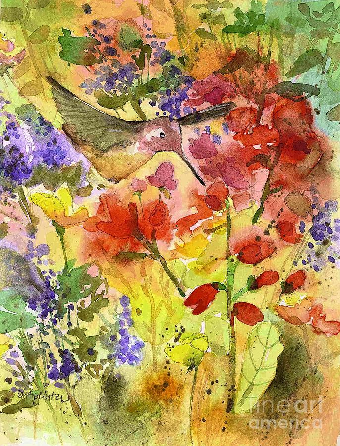 Hummingbird Painting - Among the Flowers by Diane Splinter