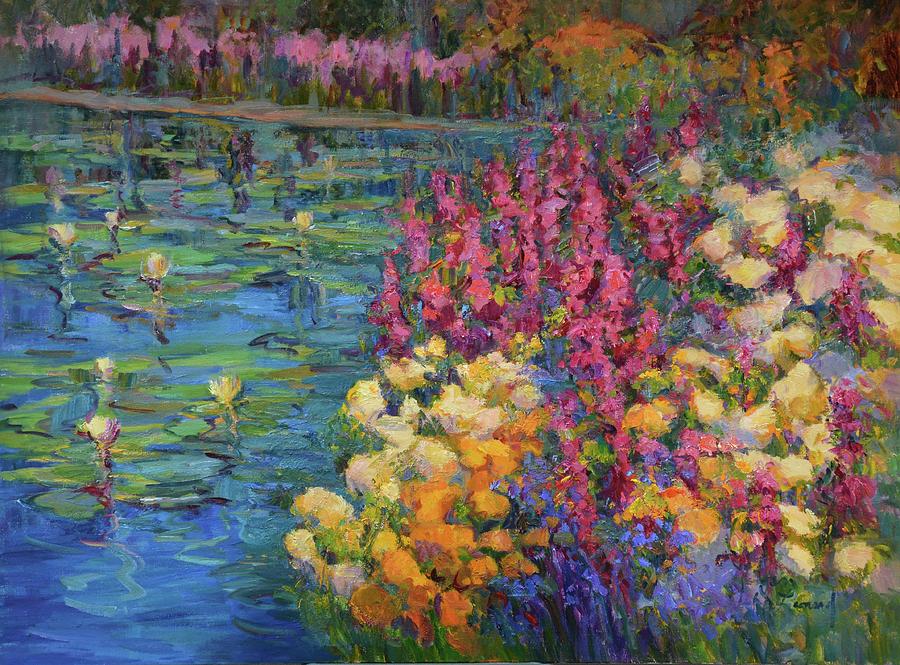Among The Lilies Painting by Diane Leonard