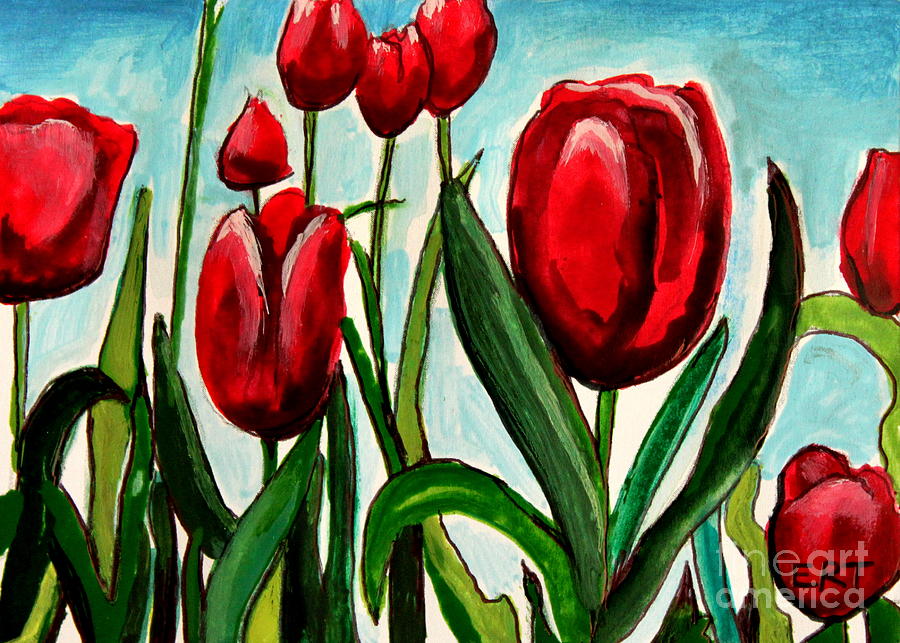Among the Tulips Painting by Elizabeth Robinette Tyndall