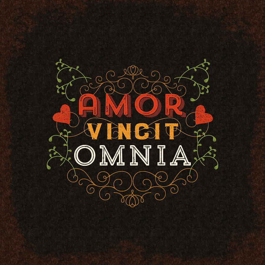 Typography Digital Art - Amor Vincit Omnia by Antique Images  