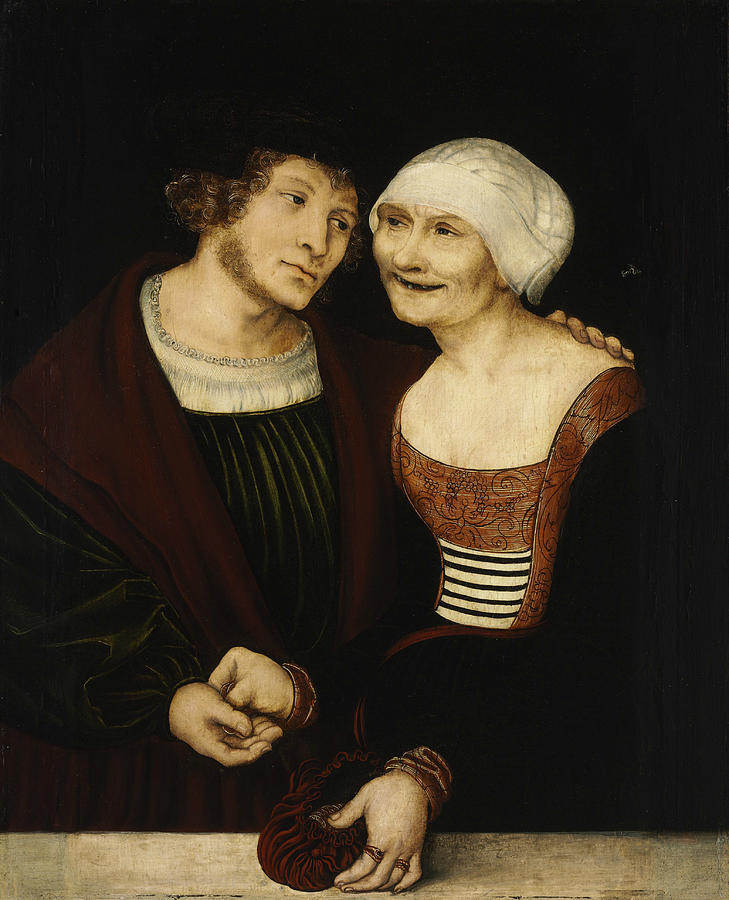 Amorous Old Woman and Young Man Painting by Lucas Cranach the Elder