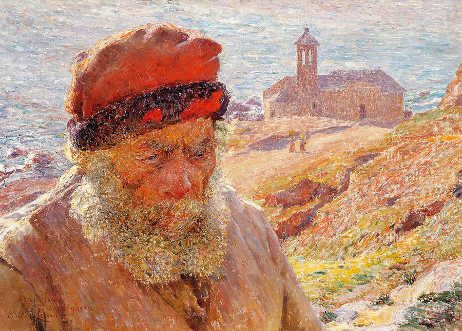 Emile Claus Painting - Ampelio old fisherman of Bordighera  by Emile Claus