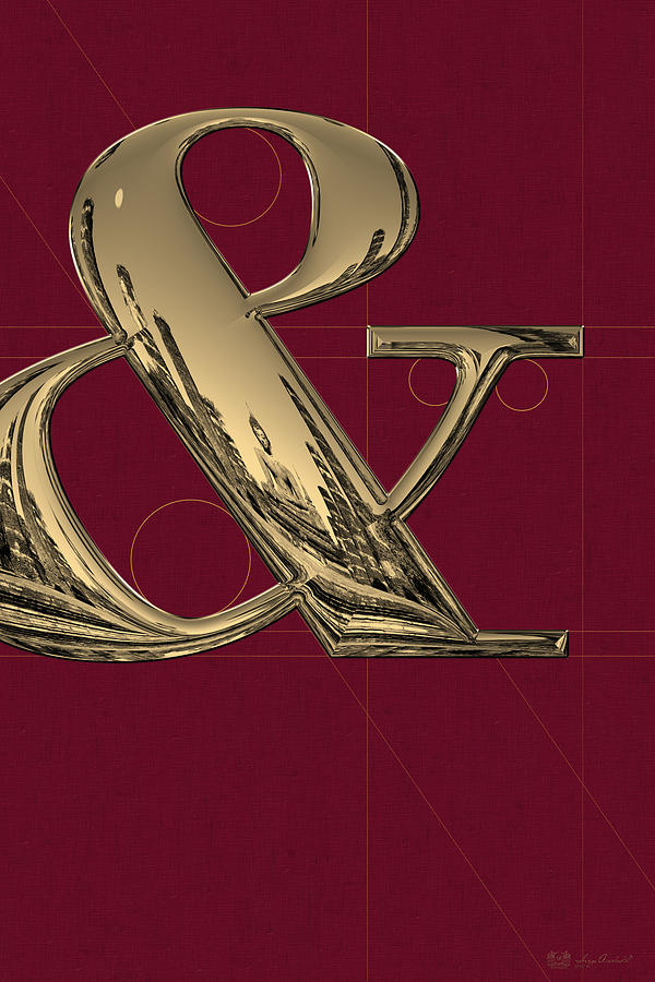 Ampersands - Gold on Mulberry Maroon.  Digital Art by Serge Averbukh