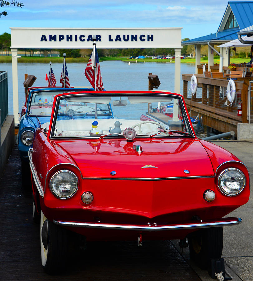 Amphicar launch with Red car Photograph by David Lee Thompson