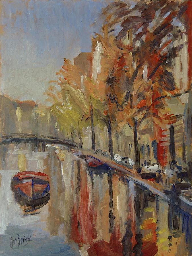 Amsterdam Autumn with boat Painting by Nop Briex