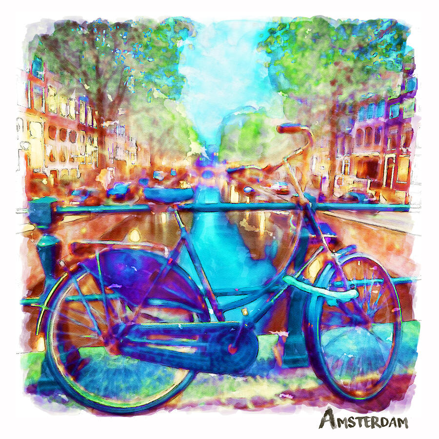 Amsterdam Bicycle Painting by Marian Voicu