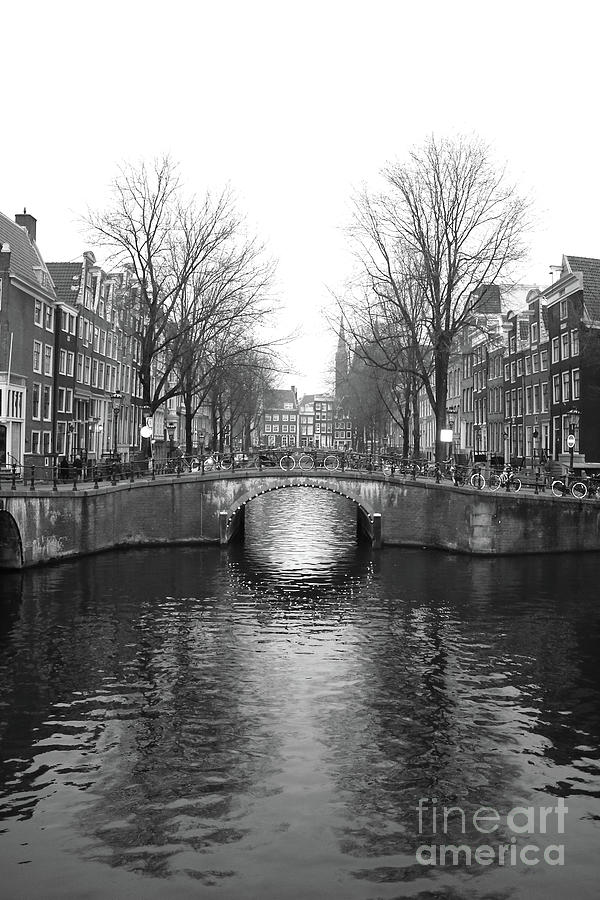 Amsterdam Canal Bridge Black and White Photograph by Carol Groenen