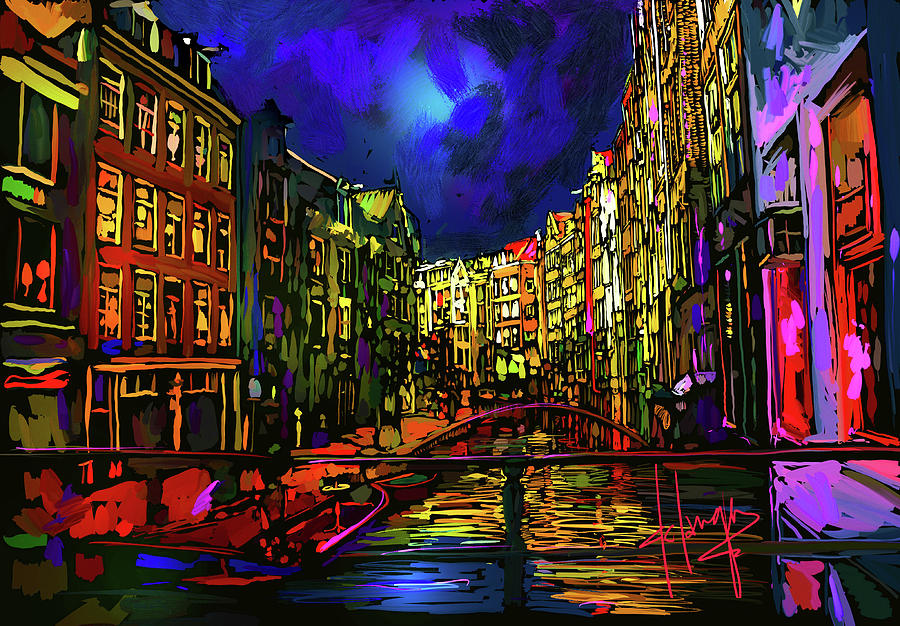 Amsterdam Canal Painting by DC Langer