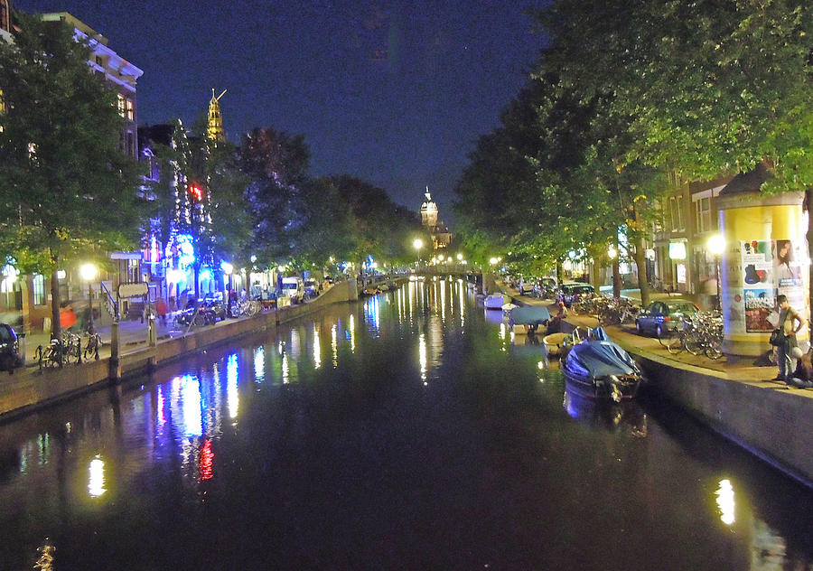 Boat Photograph - Amsterdam Canal in Moonlight by Heather Coen