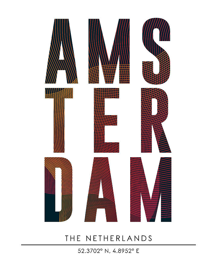 Amsterdam, The Netherlands - City Name Typography - Minimalist City Posters Mixed Media by Studio Grafiikka