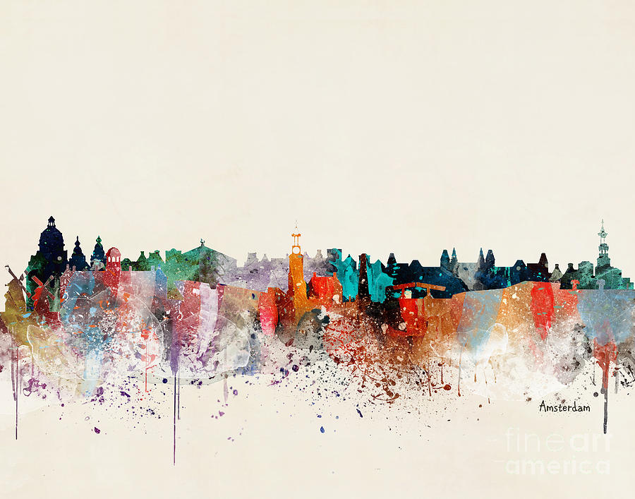 Skyline Painting - Amsterdam City Skyline by Bri Buckley
