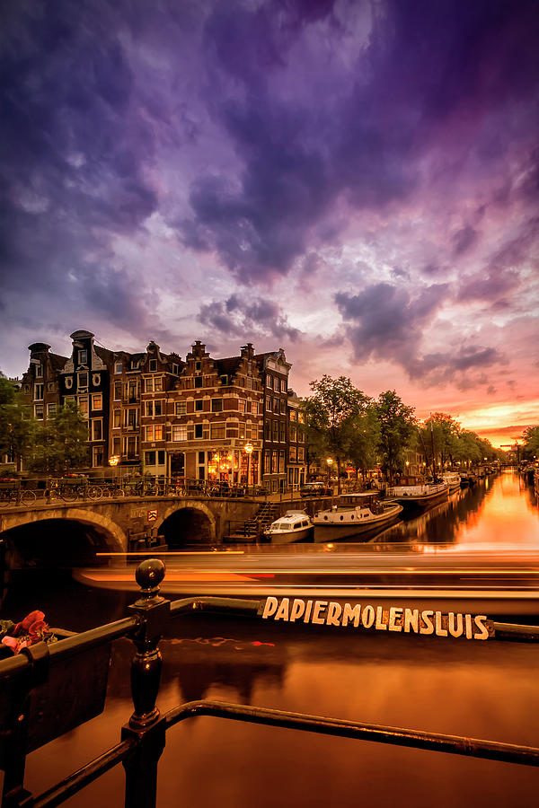 Architecture Photograph - AMSTERDAM Idyllic nightscape from Brouwersgracht  by Melanie Viola
