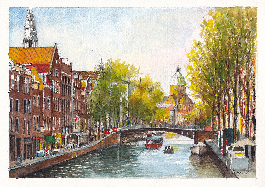 Sunset Painting - Amsterdam in Spring by Dai Wynn