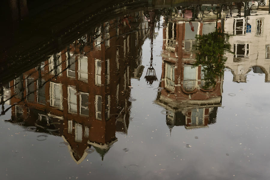 Amsterdam - Moody Canal Reflection in the Rain Photograph by Georgia Mizuleva
