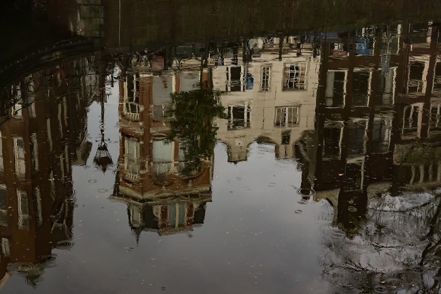 Amsterdam - Moody Canal Reflections in the Rain Photograph by Georgia Mizuleva