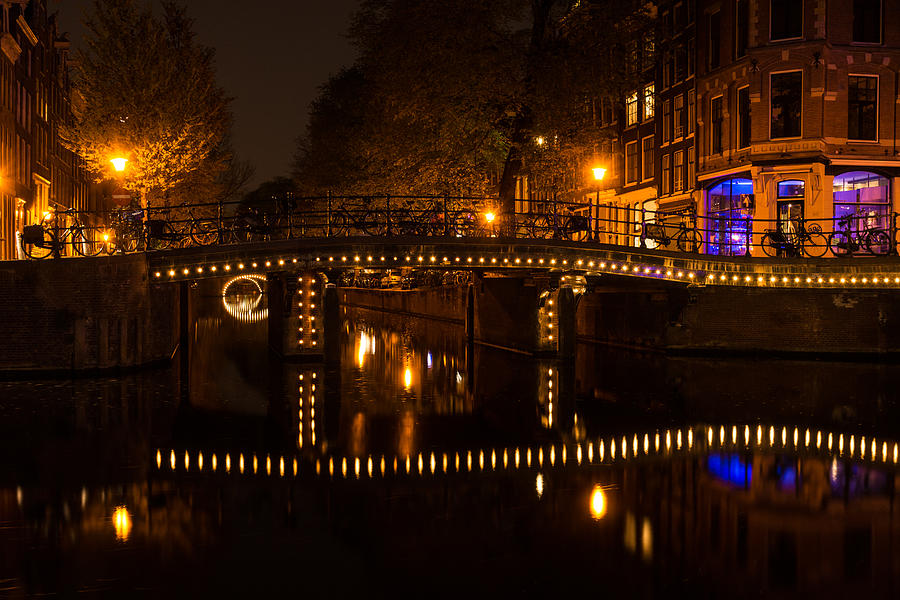 Amsterdam Night in Yellow and Purple Photograph by Georgia Mizuleva
