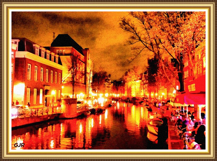 Boat Digital Art - Amsterdam Night Life L A S With Decorative Ornate Printed Frame. by Gert J Rheeders
