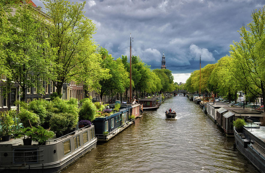 Amsterdam Prinsengracht canal with green trees Photograph by Matthias Hauser