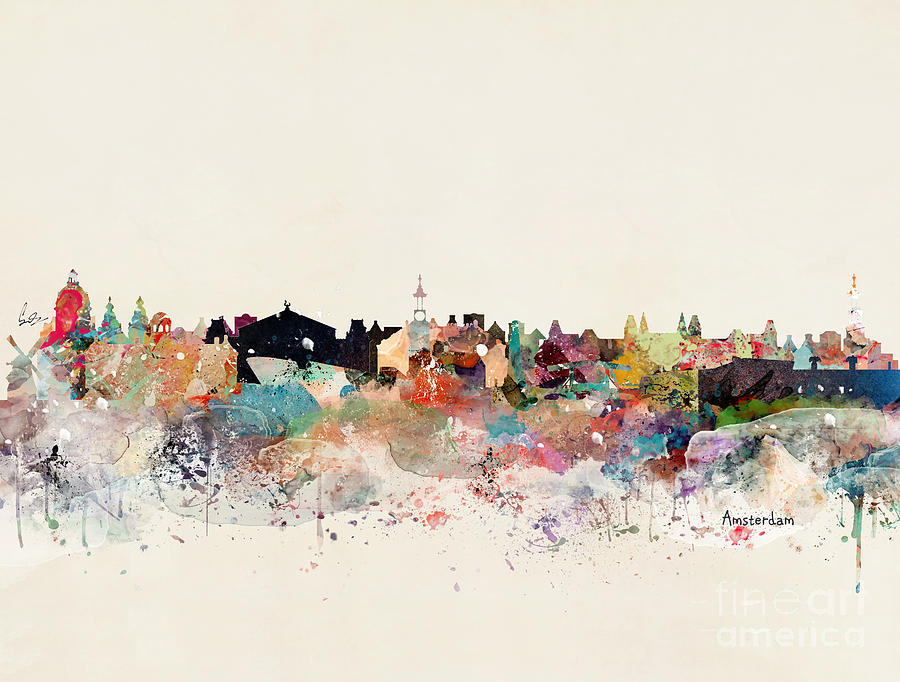 Skyline Painting - Amsterdam Skyline by Bri Buckley