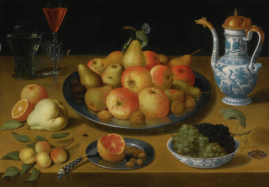 Amsterdam Still Life Of Pears And Apples On A Pewter Plate Painting by MotionAge Designs