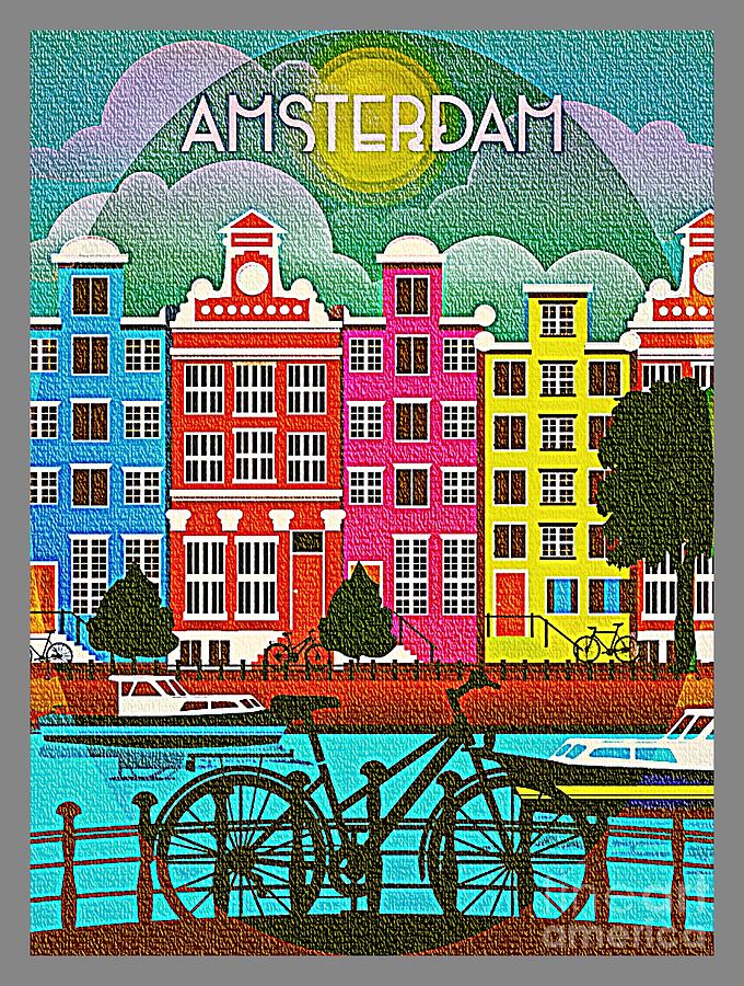 Amsterdam - Travel Poster Painting by Ian Gledhill