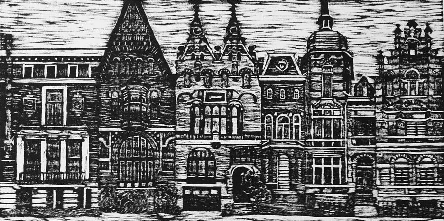 Black And White Mixed Media - Amsterdam Woodcut by Lauren Ullrich