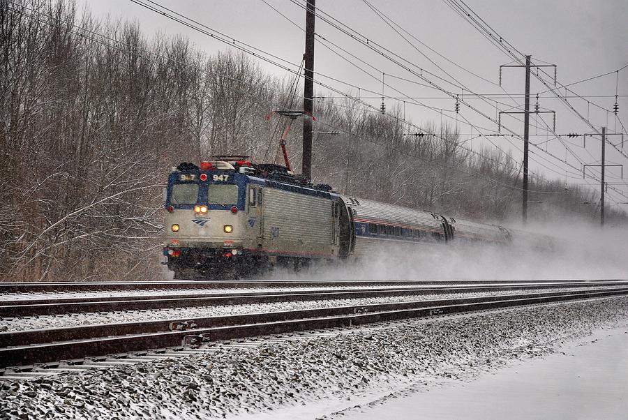 Amtrak in Snowstorm Photograph by Steven Richman